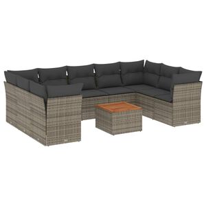 vidaXL 10-delige Loungeset met kussens poly rattan grijs