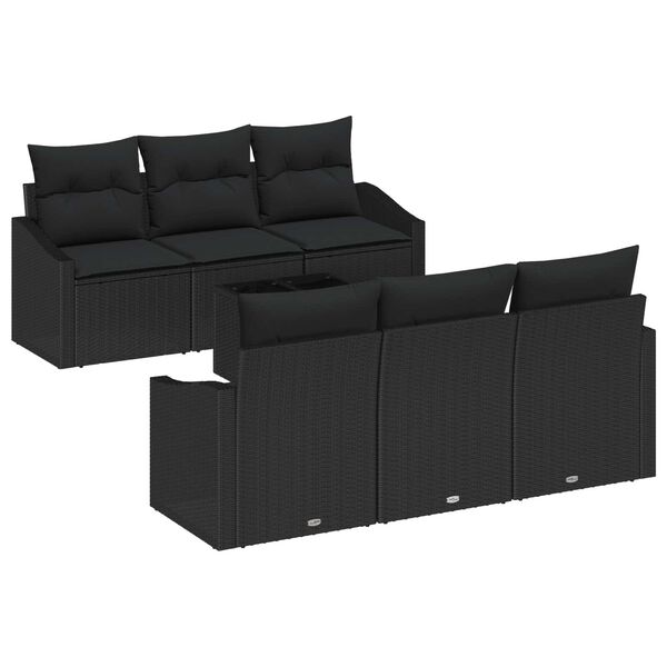 vidaXL Bankstel met kussen met opslag 7 pcs Zwart poly rattan