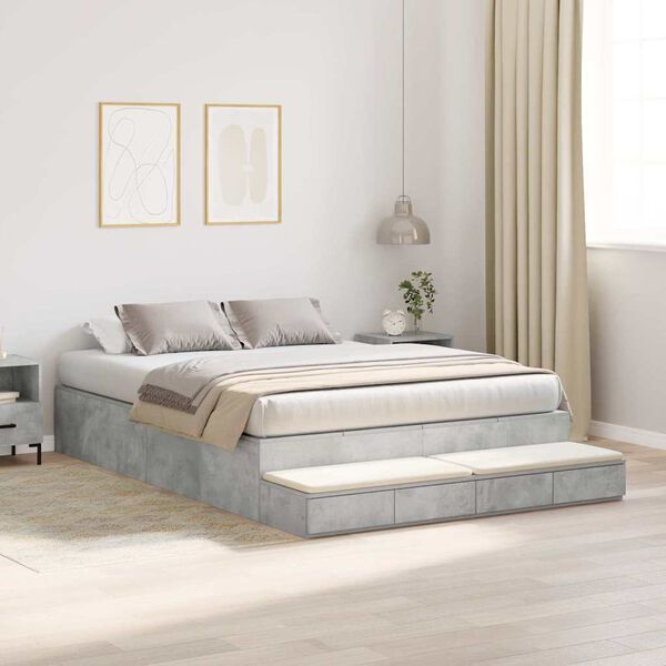 vidaXL Opbergbedframe met lade Beton Grijs 160 cm Bewerkt hout