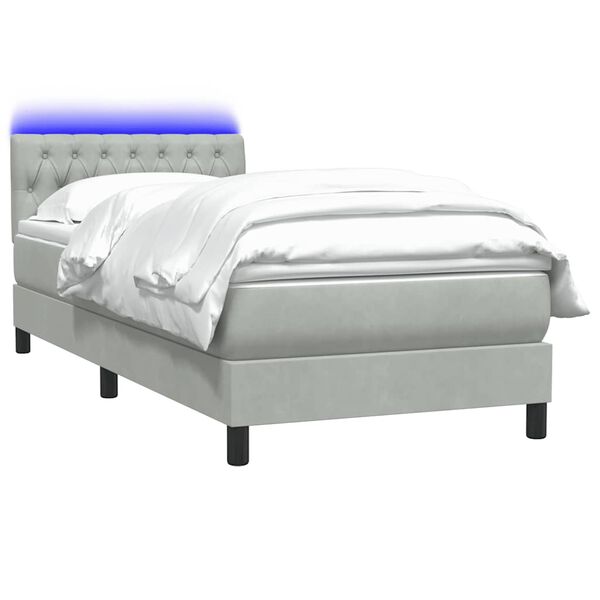 vidaXL Boxspring met matras en LED fluweel lichtgrijs 90x210 cm