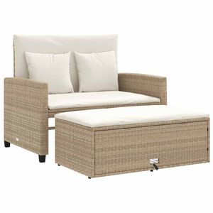 vidaXL Tuinbank 2-zits met kussens poly rattan beige