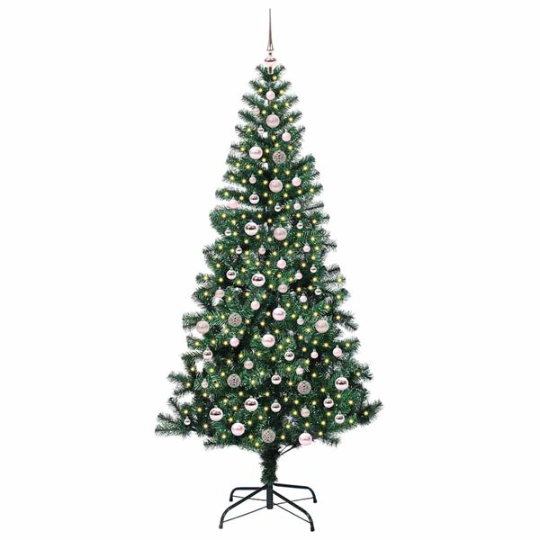 vidaXL Kunstmatig Voorverlicht Kerstboom Groen 240 cm PVC en Metaal