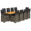 vidaXL 11-delige Bistroset met kussens poly rattan grijs