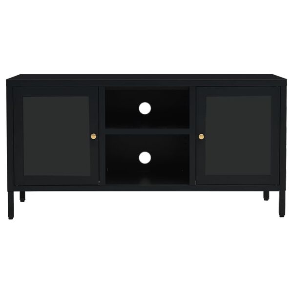 vidaXL Tv-meubel 105x35x52 cm staal en glas zwart