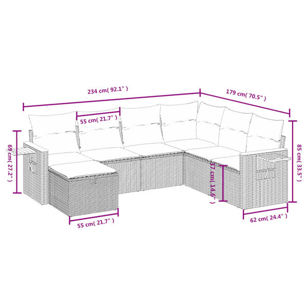 vidaXL 7-delige Loungeset met kussens poly rattan beige