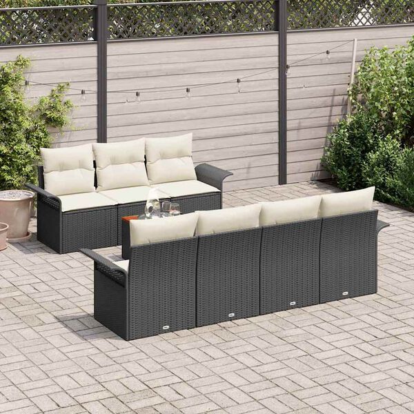 vidaXL Tuinbankenset met kussen 8 pcs Zwart poly rattan
