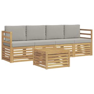 vidaXL Buiten bankenset 5 st Wit en Lichtgrijs Polyester