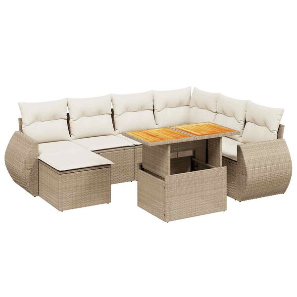 vidaXL 8-delige Loungeset met kussens poly rattan beige