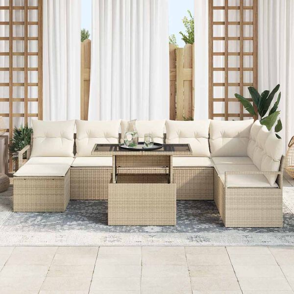 vidaXL Tuin Sofa Set met opslag 9 pcs Beige Poly riet