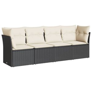 vidaXL 4-delige Loungeset met kussens poly rattan zwart