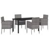 vidaXL Tuin eettafelset met kussen 5 pcs Grijs poly rattan
