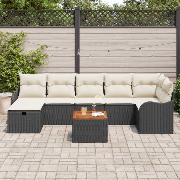 vidaXL Tuinbankenset met kussen met opslag 8 pcs Zwart poly rattan