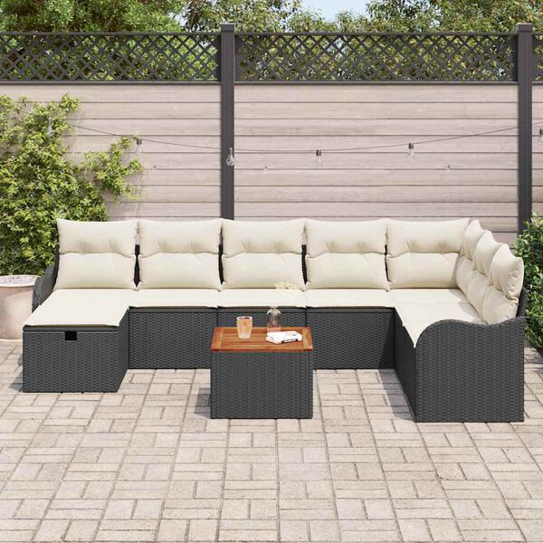 vidaXL Tuin Sofa Set met kussen met opslag 9 pcs Zwart Poly riet