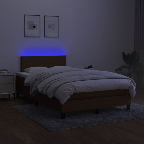 vidaXL Boxspring met matras en LED stof donkerbruin 120x190 cm