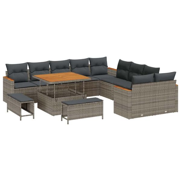 vidaXL Tuin Sofa Set met kussen 13 pcs Grijs Poly riet