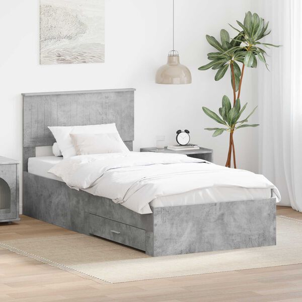 vidaXL Bedframe met hoofdeinde Beton Grijs 90 x 190 cm Bewerkt hout