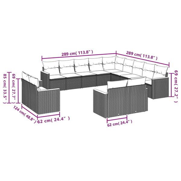 vidaXL 13-delige Loungeset met kussens poly rattan zwart