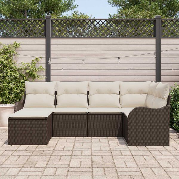 vidaXL Tuin Sofa Set met kussen 6 pcs Bruin en wit Poly riet