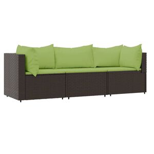 vidaXL 3-delige Loungeset met kussens poly rattan bruin