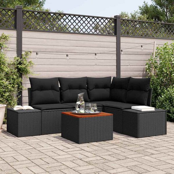 vidaXL Tuinbankenset met kussen 5 pcs Zwart poly rattan