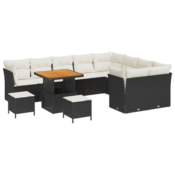 vidaXL Tuin Sofa Set met kussen met opslag 12 pcs Zwart en crème