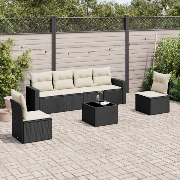 vidaXL 7-delige Loungeset met kussens poly rattan zwart