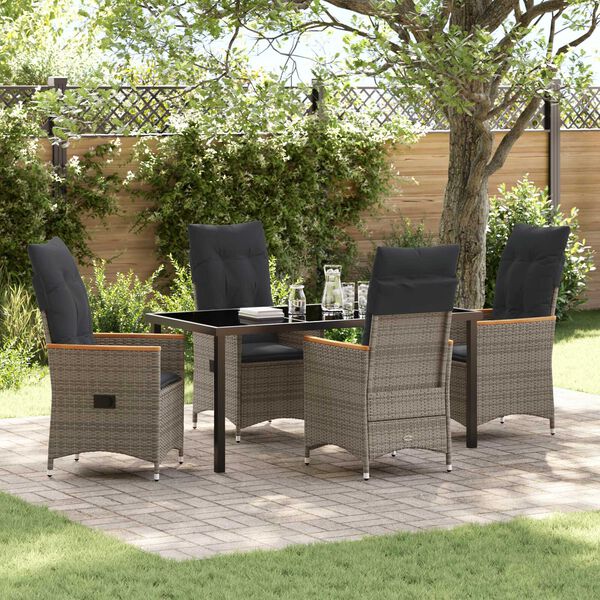 vidaXL Tuin eettafelset met kussen 5 pcs Grijs poly rattan