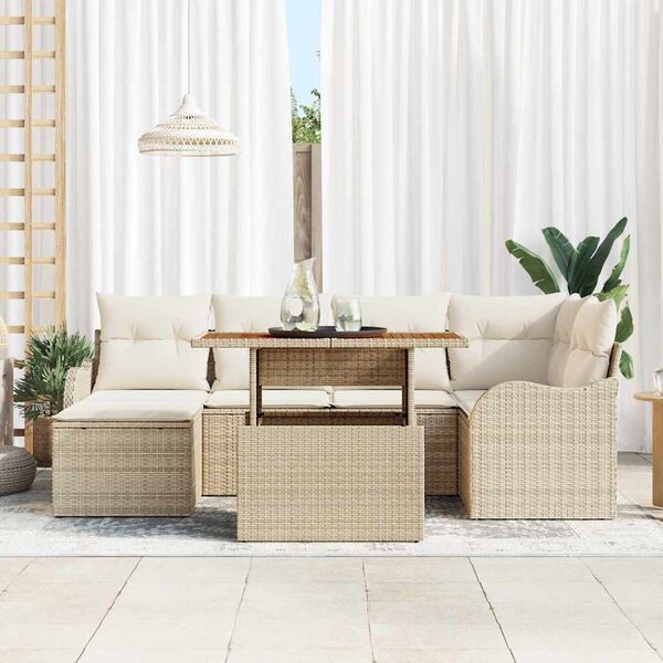 vidaXL Tuin Sofa Set met kussen 7 pcs beige en cr&egrave;mekleurig