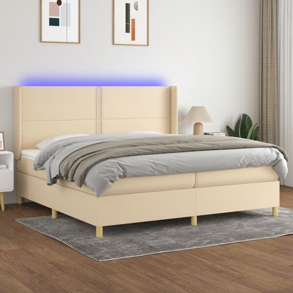 vidaXL Boxspring met matras en LED stof cr&egrave;mekleurig 200x200 cm