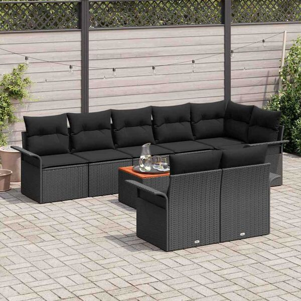 vidaXL Tuinbankenset met opslag 9 pcs Zwart poly rattan