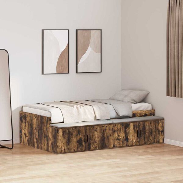 vidaXL Bedframe met lade Gerookt eiken 90 x 190 cm Bewerkt hout