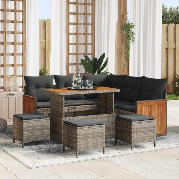 vidaXL Tuinbankenset met kussen 9 pcs Grijs poly rattan