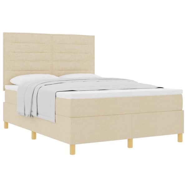 vidaXL Boxspringbed met matras met hoofdeinde Cr&egrave;me 160 x 200 cm Stof