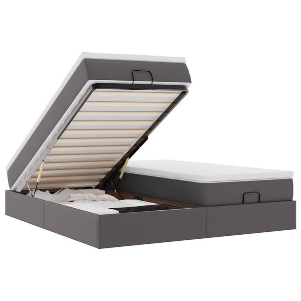 vidaXL Ottoman bed met matrassen 160x200cm kunstleer grijs