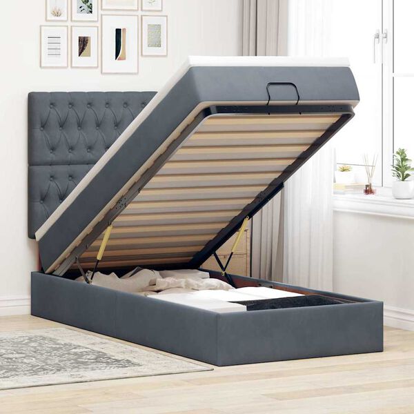 vidaXL Ottoman bed met matrassen en LED's 90x190cm fluweel donkergrijs