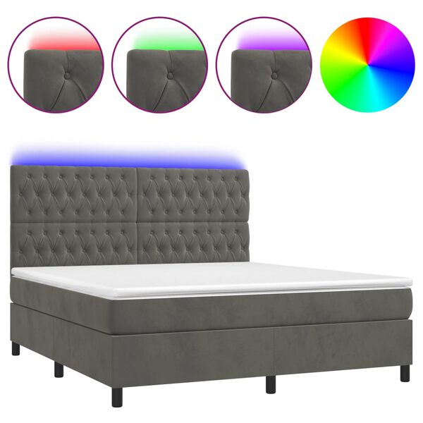 vidaXL Boxspring met matras en LED fluweel donkergrijs 180x200 cm
