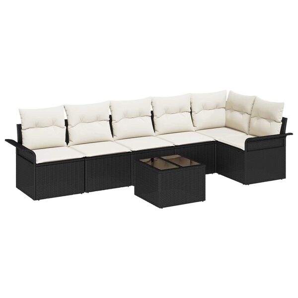 vidaXL Tuin Sofa Set met kussen met opslag 7 pcs Zwart Poly riet