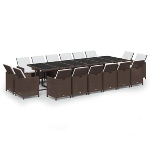 vidaXL 17-delige Tuinset met kussens poly rattan bruin