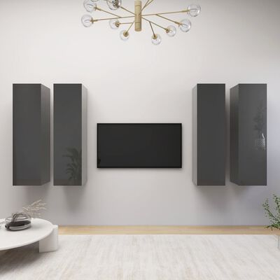 vidaXL Tv-meubelen 4 st 30,5x30x110 cm spaanplaat hoogglans grijs