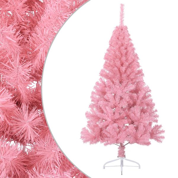 vidaXL Kunstkerstboom met standaard half 120 cm PVC roze