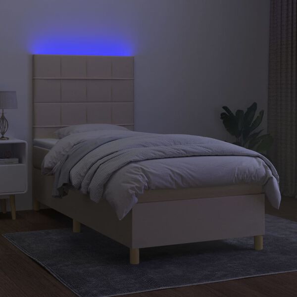 vidaXL Boxspring met matras en LED stof cr&egrave;mekleurig 80x200 cm