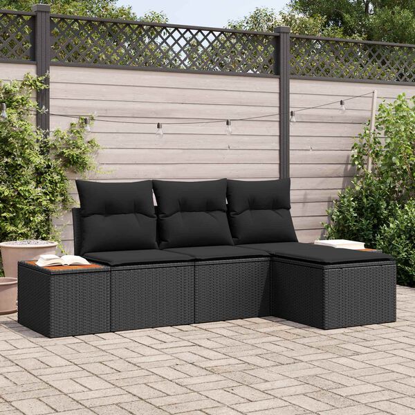 vidaXL Tuin Sofa Set met kussen 4 pcs Zwart Poly Rattan