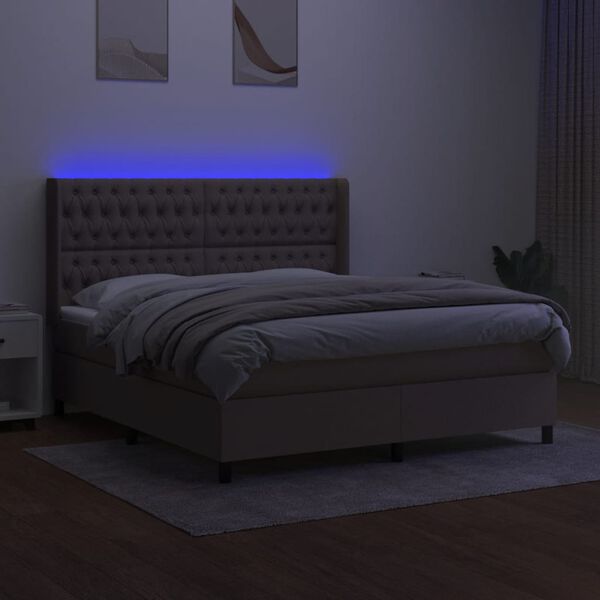 vidaXL Boxspring met matras en LED stof taupe 180x200 cm