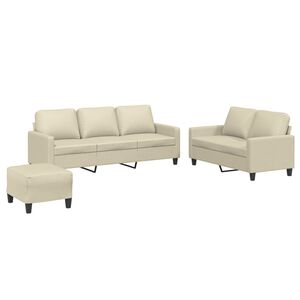 vidaXL 3-delige Loungeset met kussens kunstleer cr&egrave;me