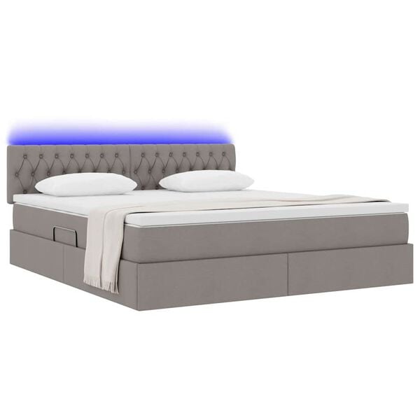 vidaXL Opbergbed met LED met matras met LED Taupe 160 x 200 cm Stof