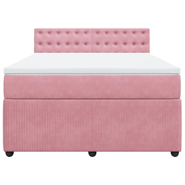 vidaXL Boxspring met matras fluweel roze 140x190 cm