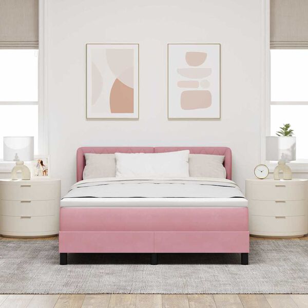 vidaXL Boxspringbed met hoofdeinde Roze 140 x 200 cm Fluweel