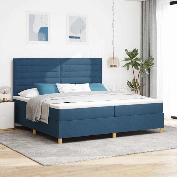vidaXL LED Box Spring Bed met matras Blauw 200 x 200 cm Stof