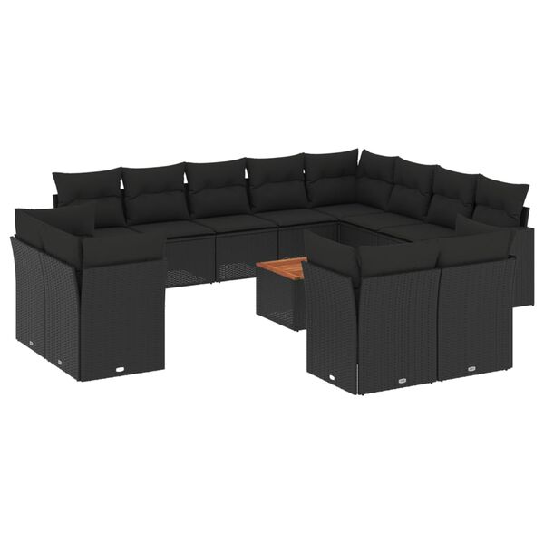 vidaXL 13-delige Loungeset met kussens poly rattan zwart