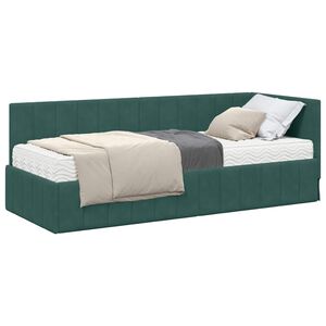 vidaXL Hoekbedframe met Matras met matras 2 pcs Groen Fluweel